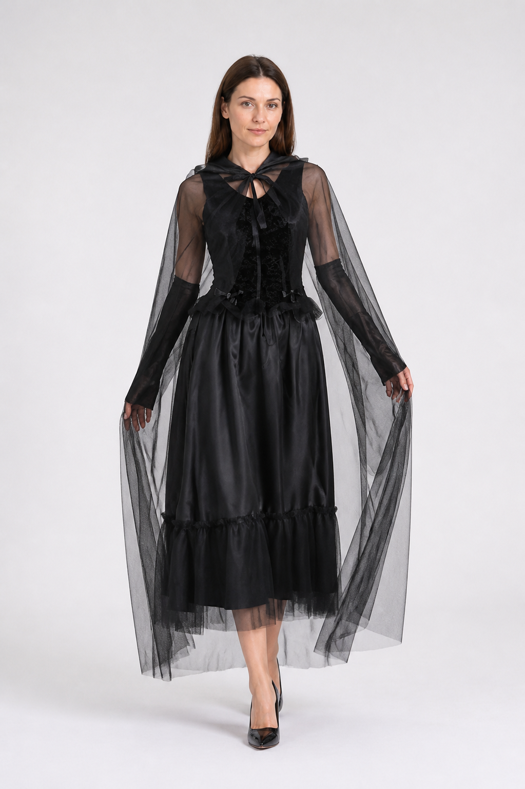 Black Ghost Bride Dress with Hood and Cape Costume Dresses detail 2