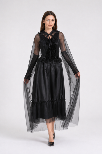 Black Ghost Bride Dress with Hood and Cape Costume Dresses detail 2