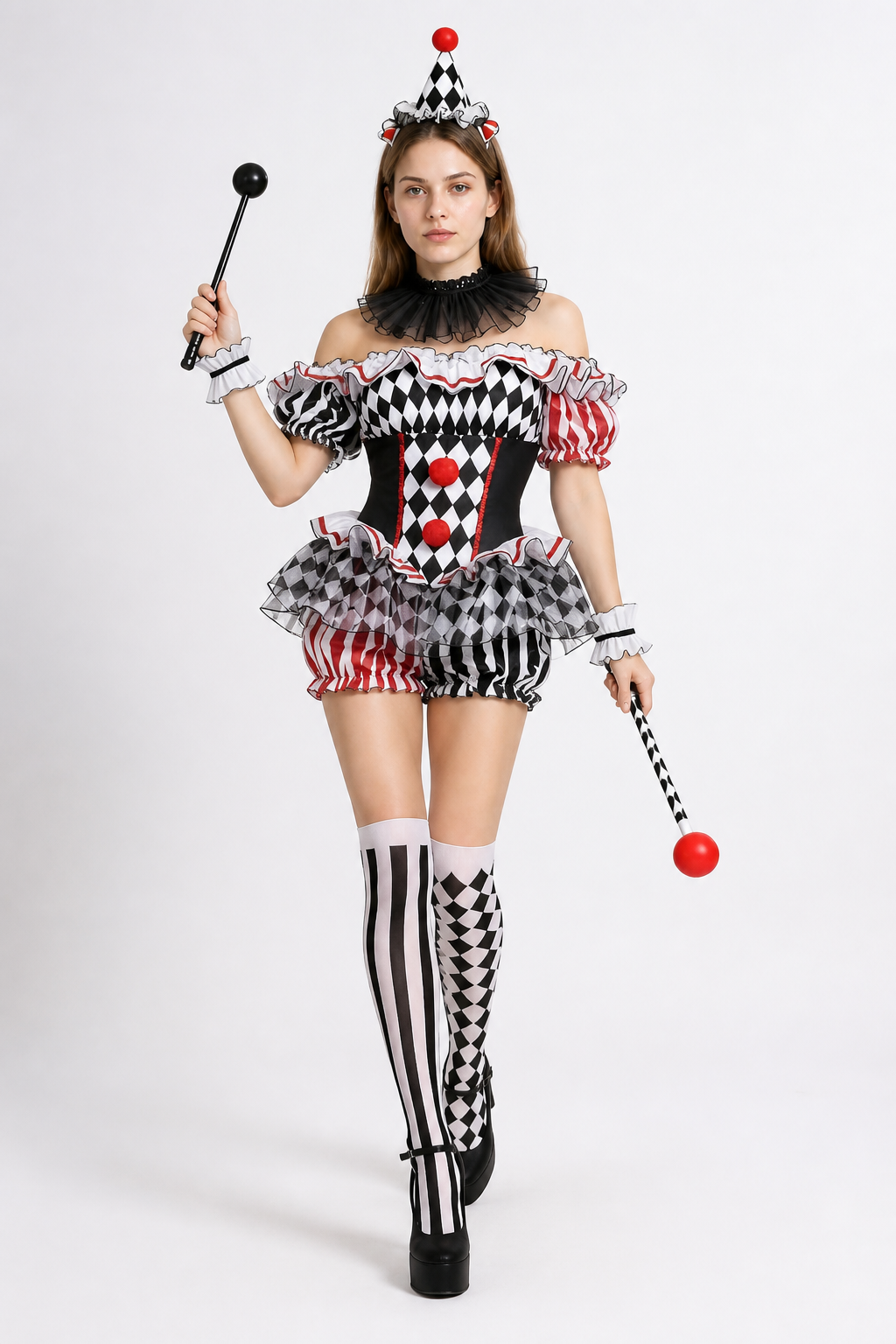 Clown Jumpsuit with Diamond Pattern and Jabot product detail 2