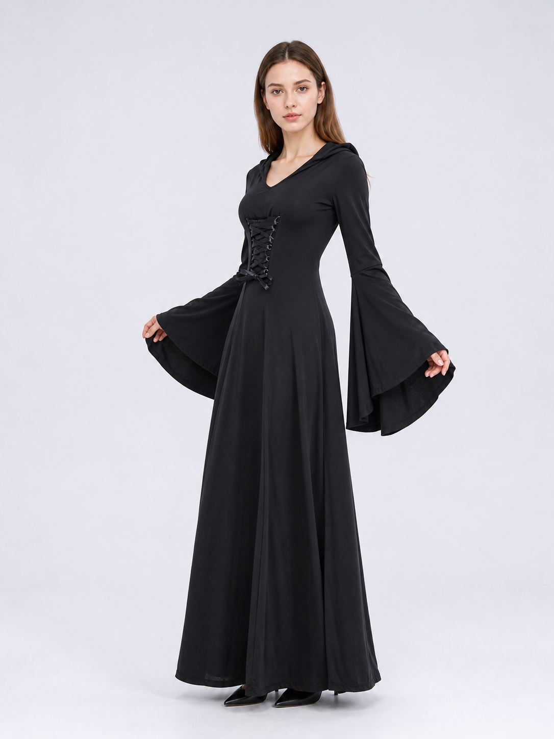 Gothic Zombie Costume: Black Hooded Dress