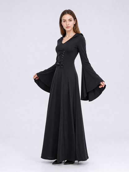 Gothic Zombie Costume: Black Hooded Dress