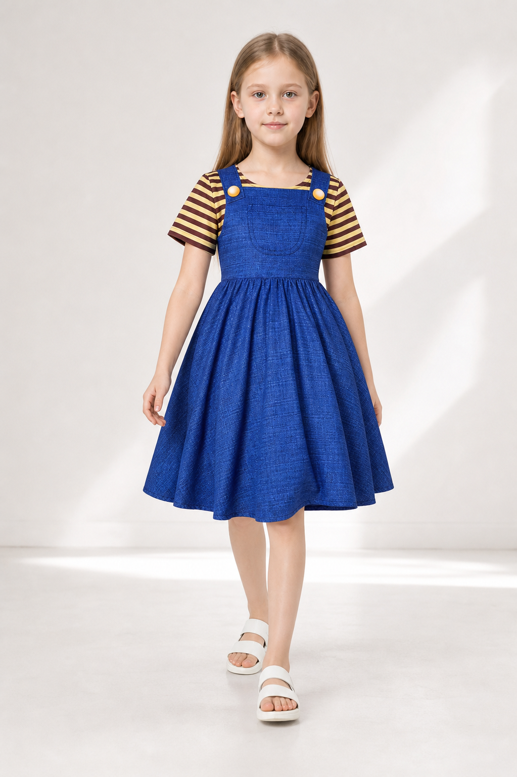 Minion Sundress, Striped Sleeves, Gold Buttons product detail 2