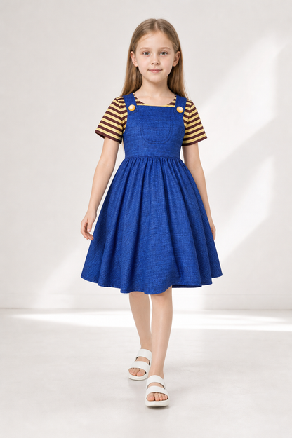 Minion Sundress, Striped Sleeves, Gold Buttons product detail 2