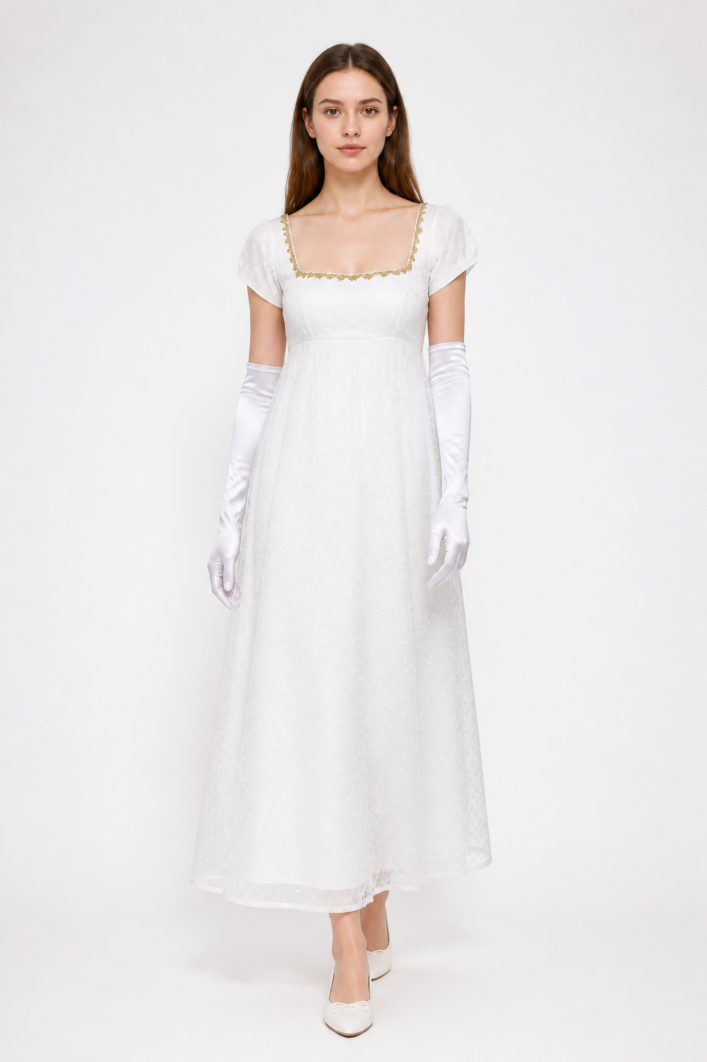 Polka-Dot Dress with a Square Neckline and Puff Sleeves Costume Dresses detail 2