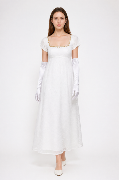 Polka-Dot Dress with a Square Neckline and Puff Sleeves Costume Dresses detail 2