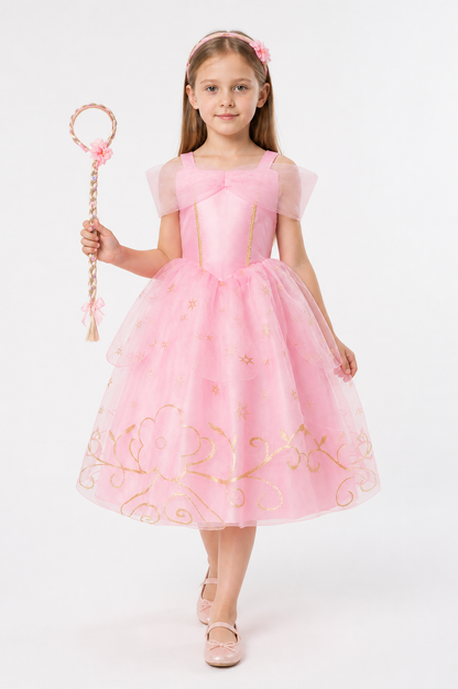 Pink Princess Costume with a Bow and Mesh Costume Accessories detail 2