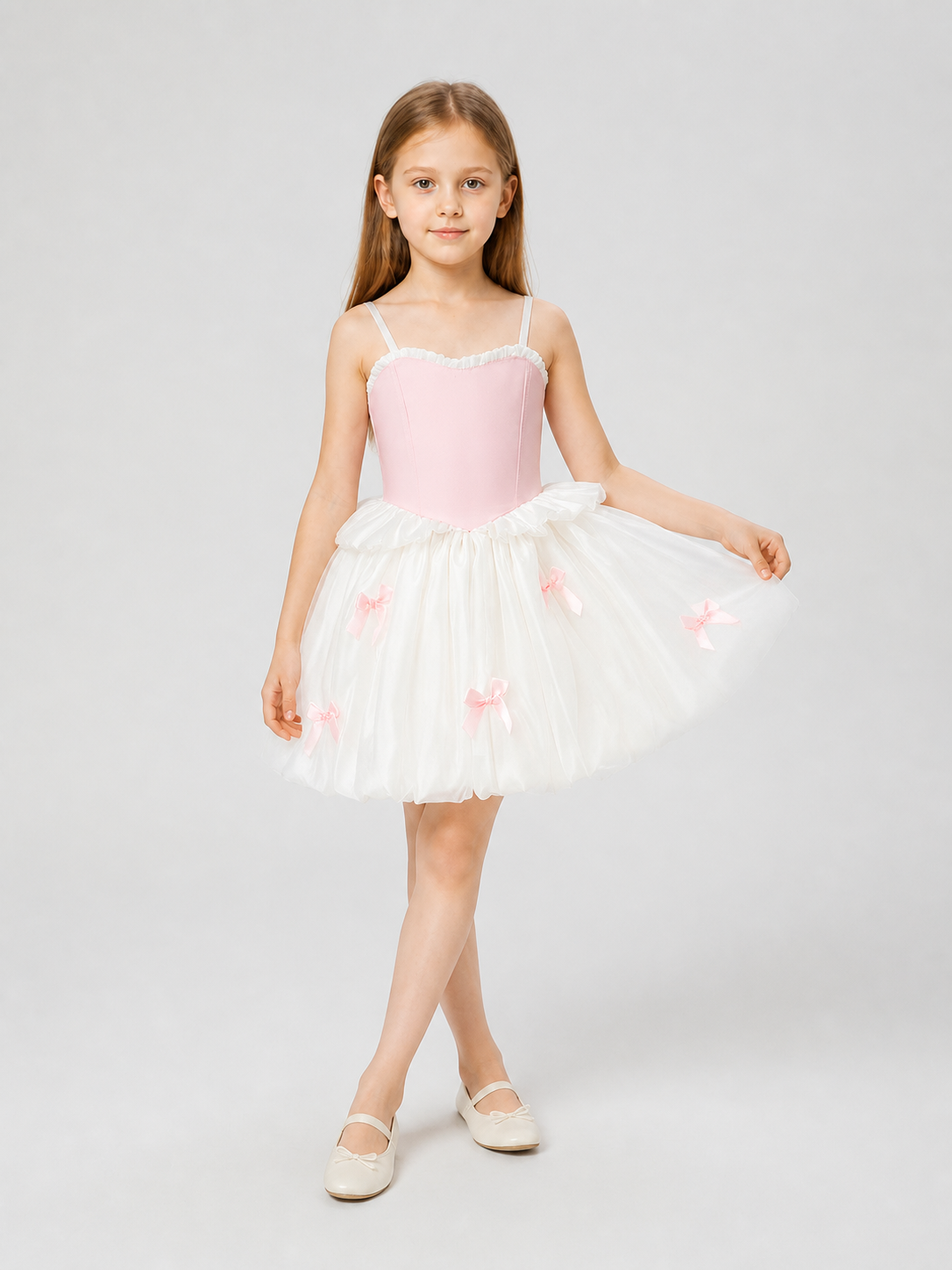 Pink and White Princess Dress for Girls with Bows Costume Dresses detail 2