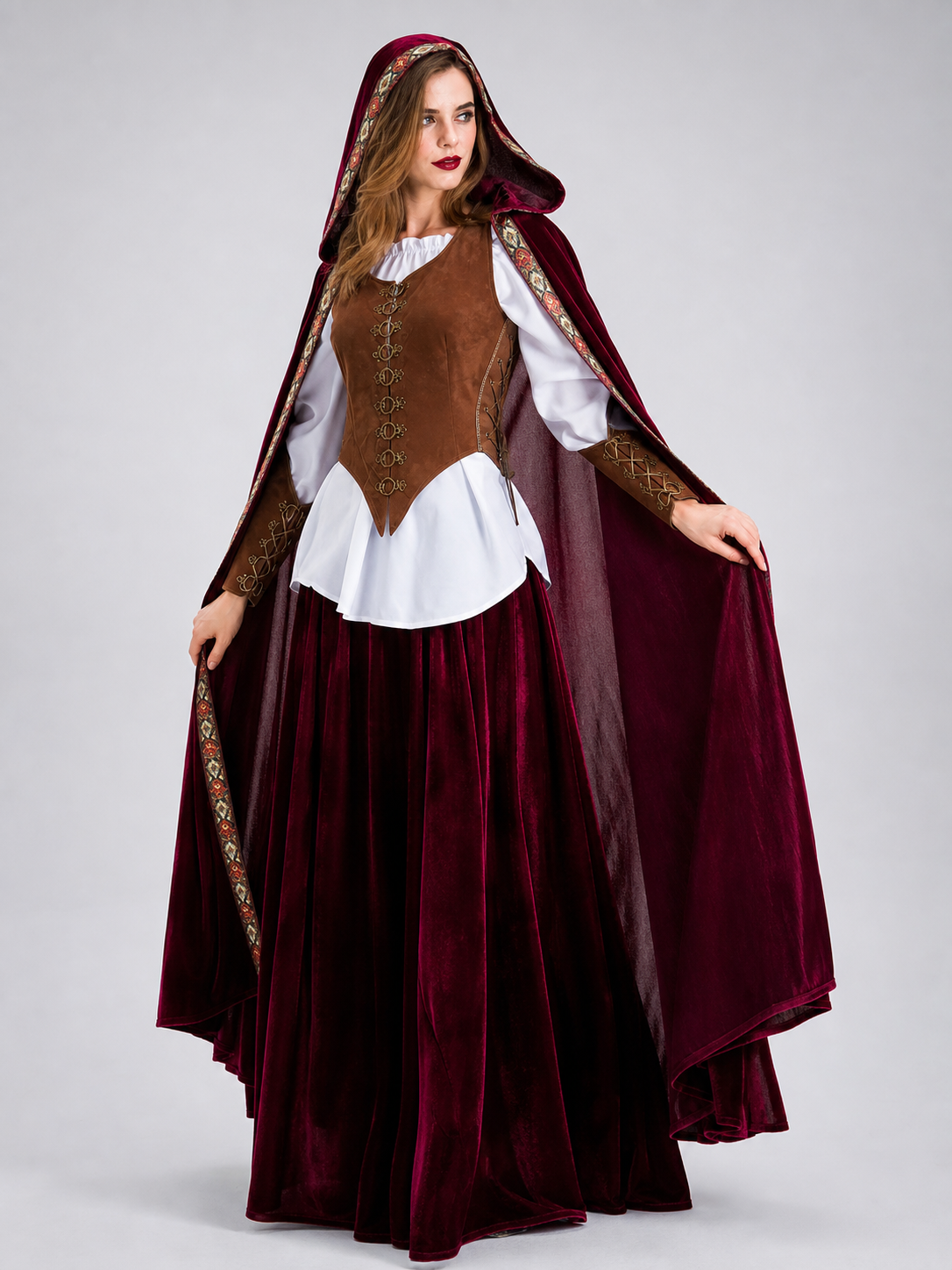 Gothic Vampire Costume with Cape and Long Skirt
