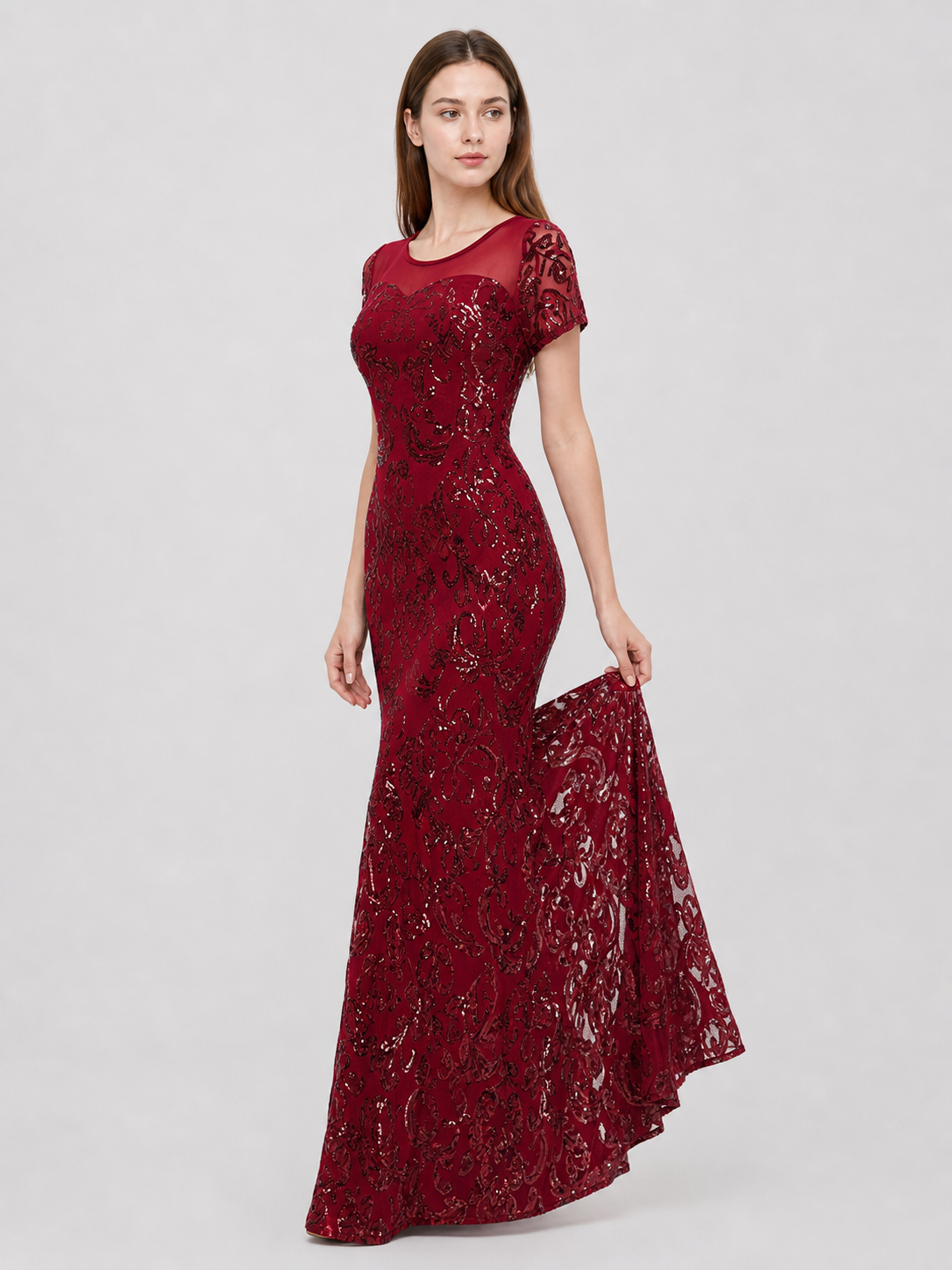 Long Evening Dress with Sequins and Beading