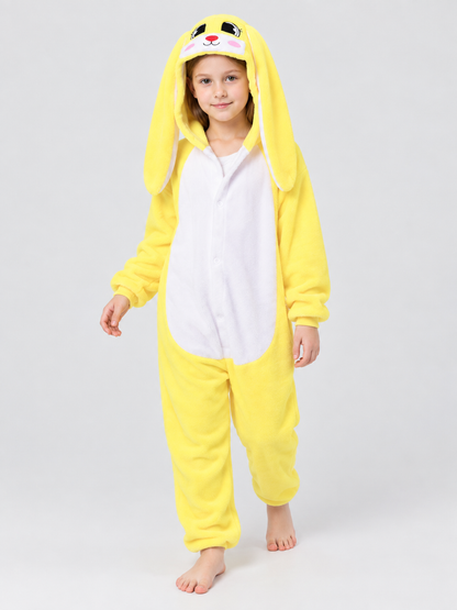 Kids' Yellow Bunny Hooded Pajama Jumpsuit
