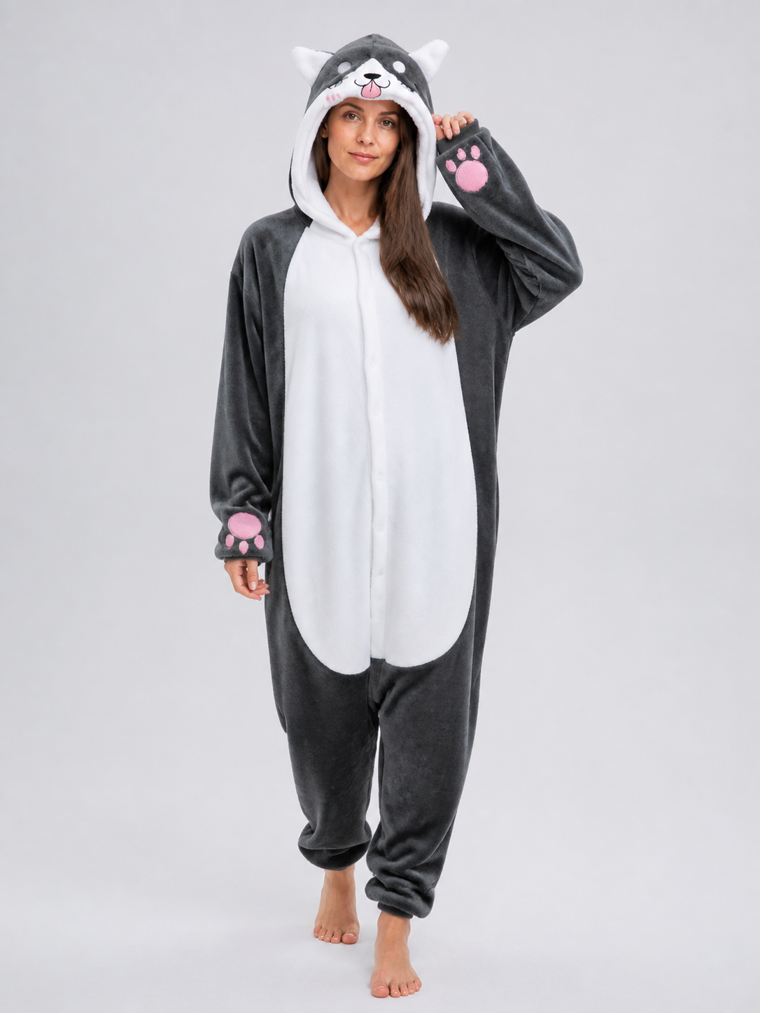 Husky Flannel Hooded One-Piece Pajamas product detail 2