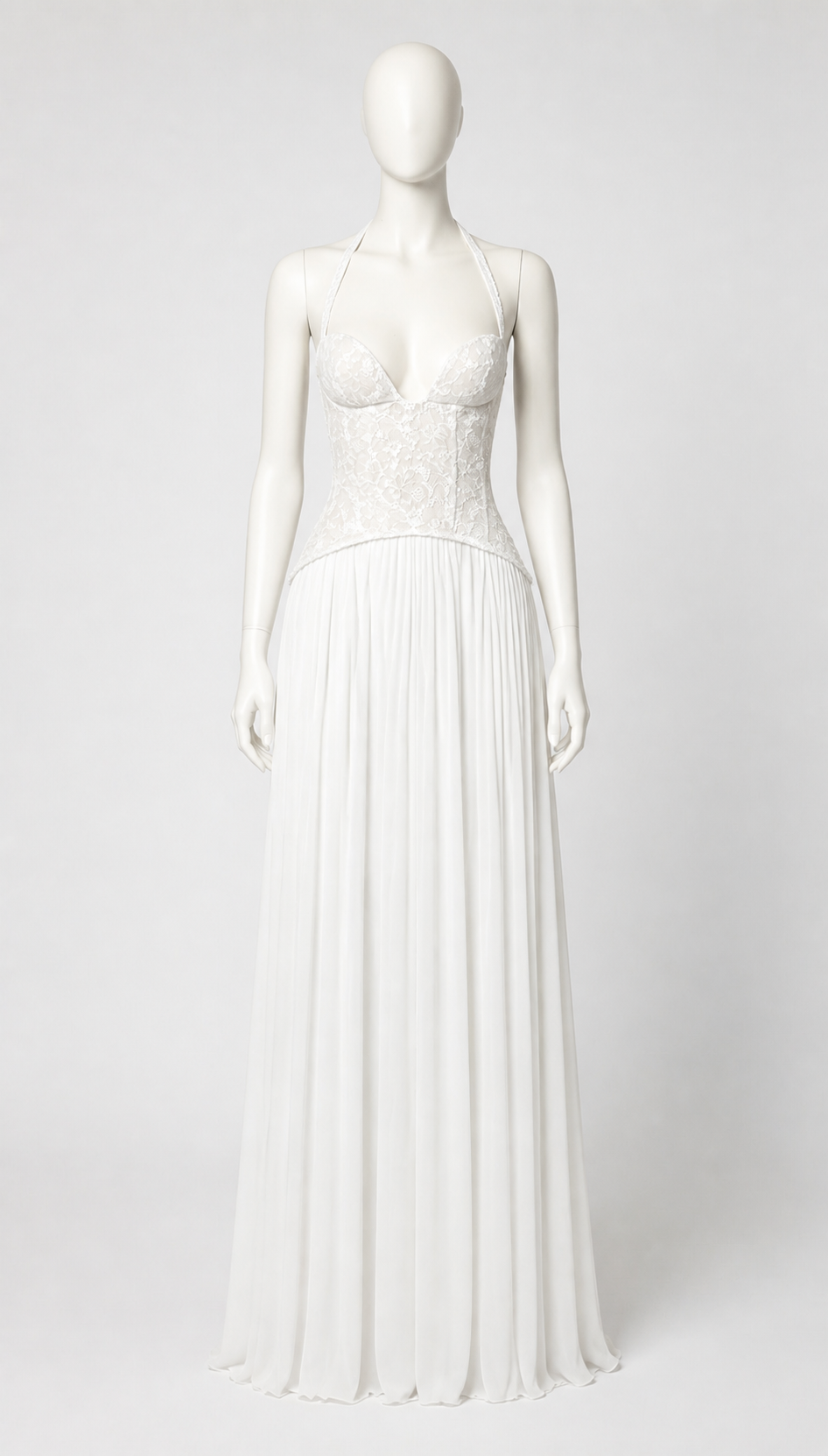 White Lace Dress with Pleated Skirt