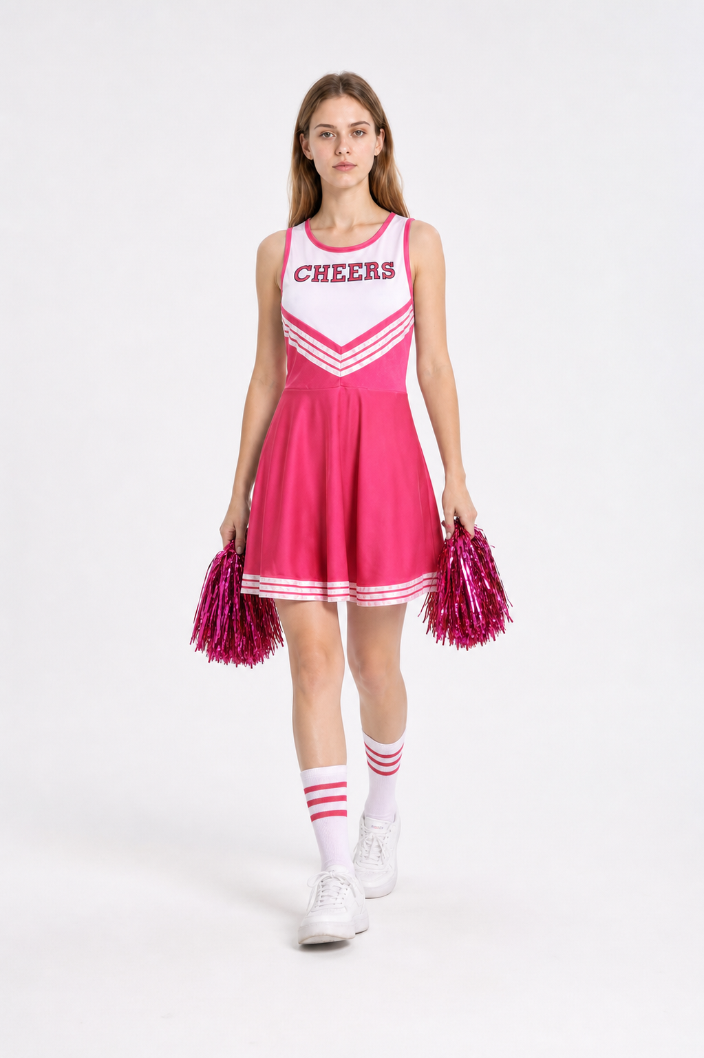 Sleeveless Cheerleading Dress, Pink and White Costume Dresses detail