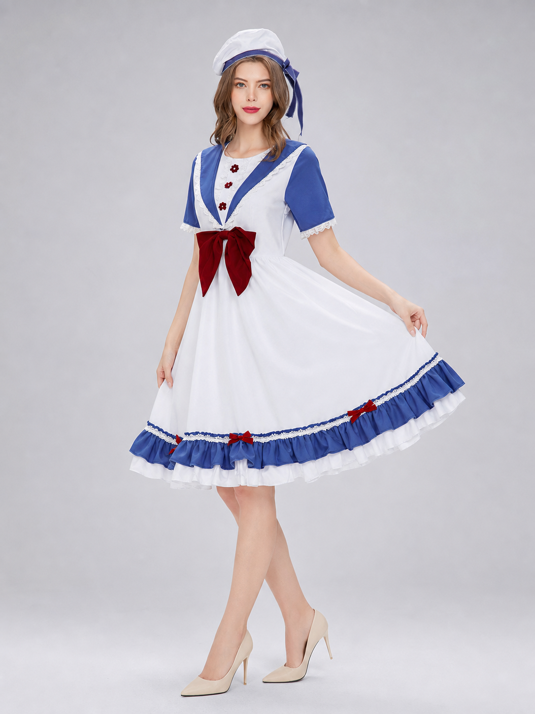 Cosplay Dress Costume with a Bow and Ruffles