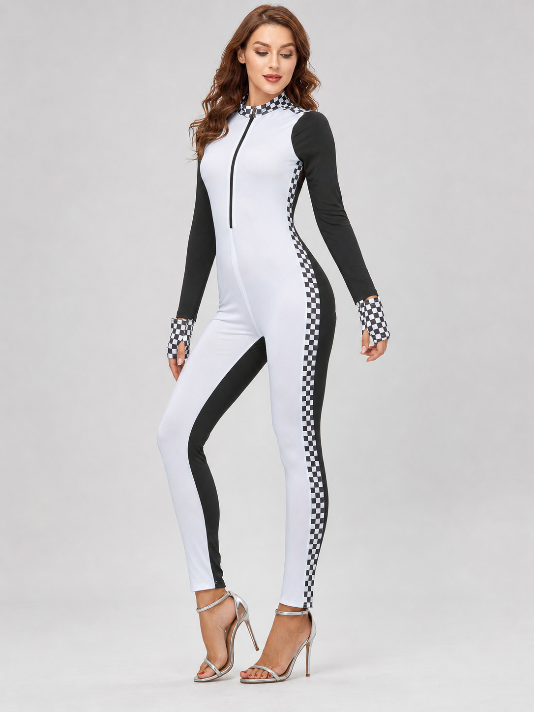 Racing Jumpsuit with Checkered Collar