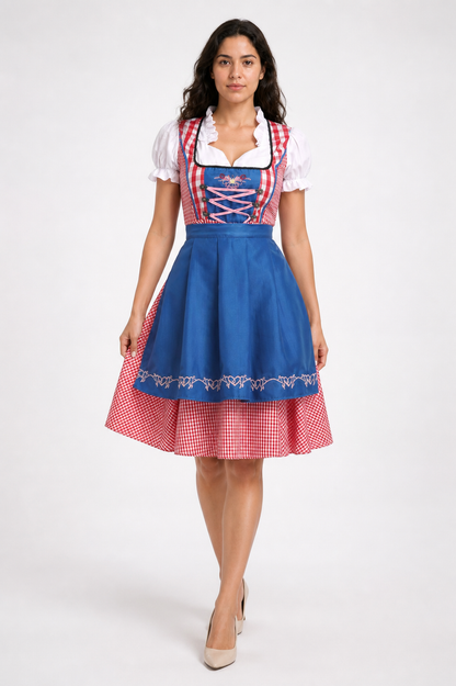 Bavarian Red Plaid Dirndl Dress with Apron Costume Dresses detail 2