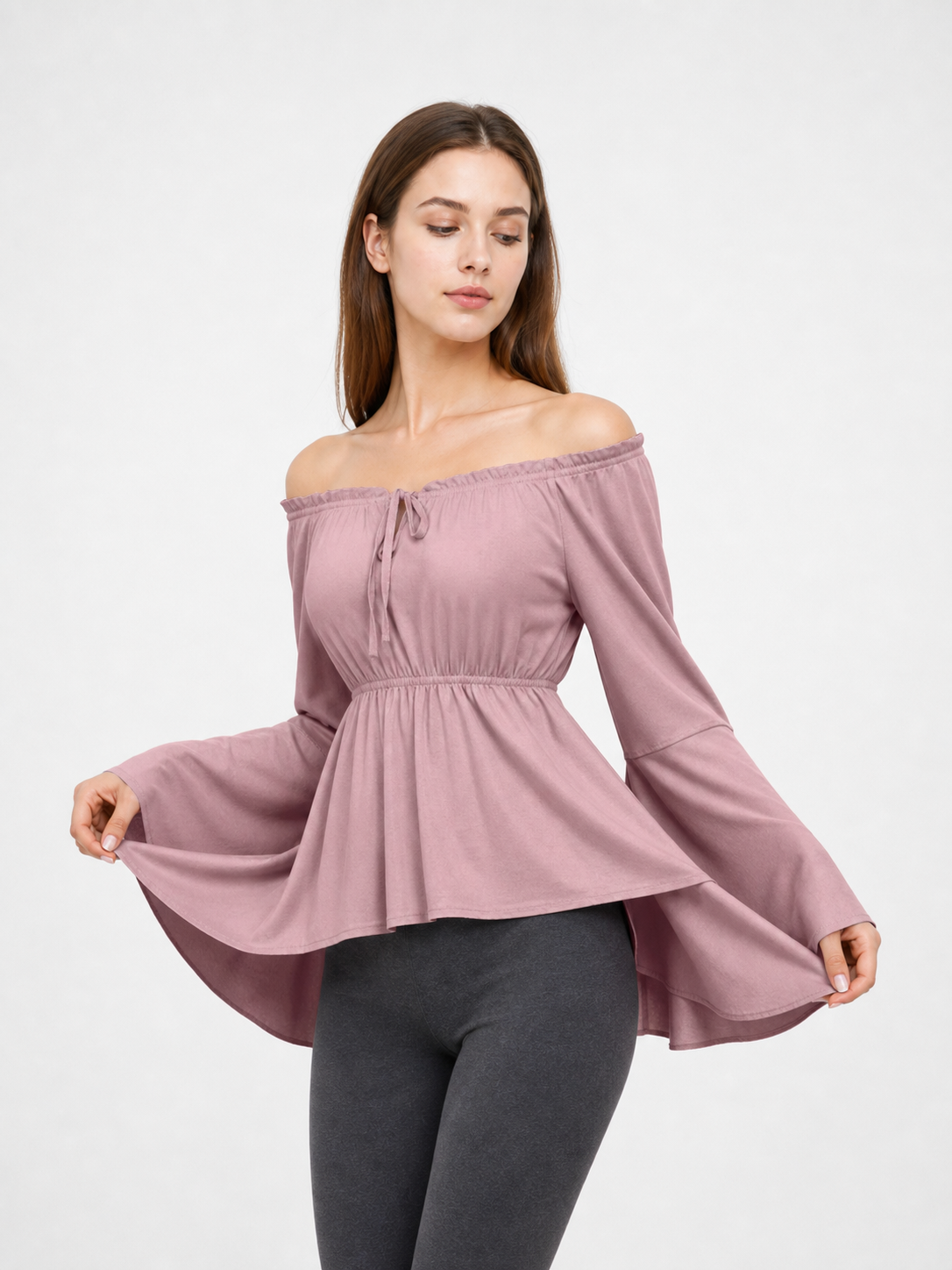 Off-the-Shoulder Blouse with Long Sleeves