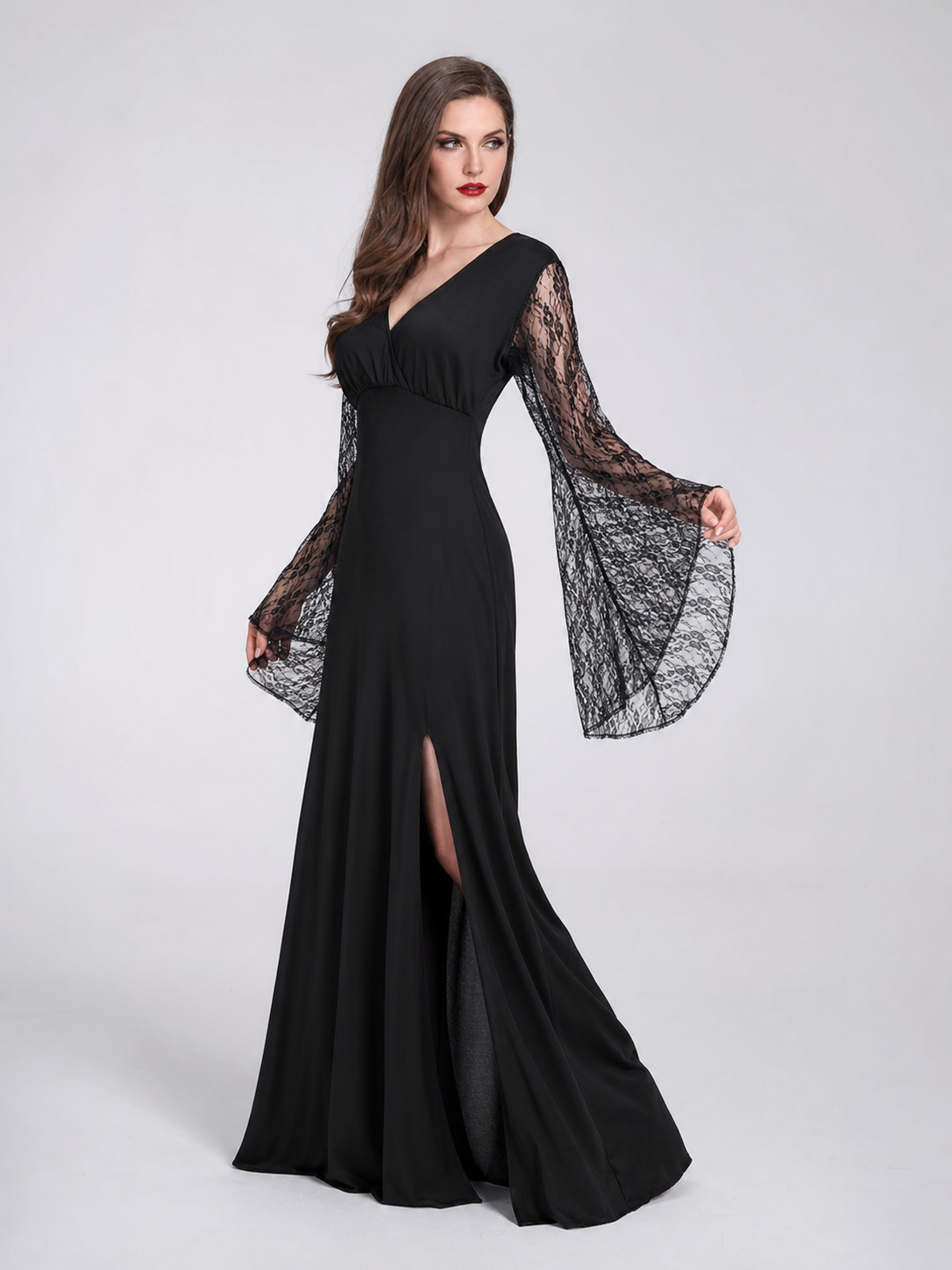 Black Gothic Dress with Lace Sleeves