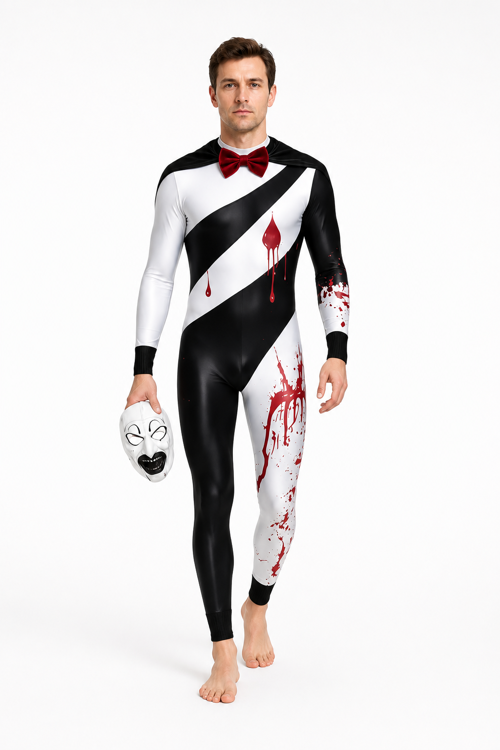 Bloody Clown Jumpsuit with Mask and Bow Tie for Halloween