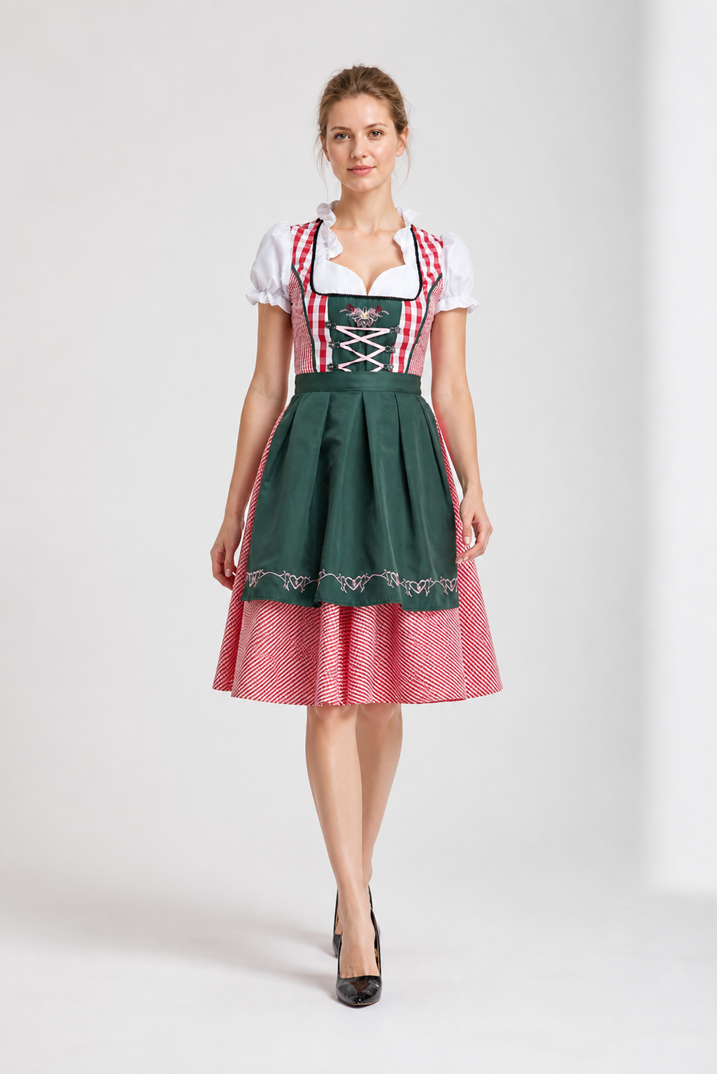 Dirndl Dress with Red-and-White Plaid Apron Costume Dresses detail 2