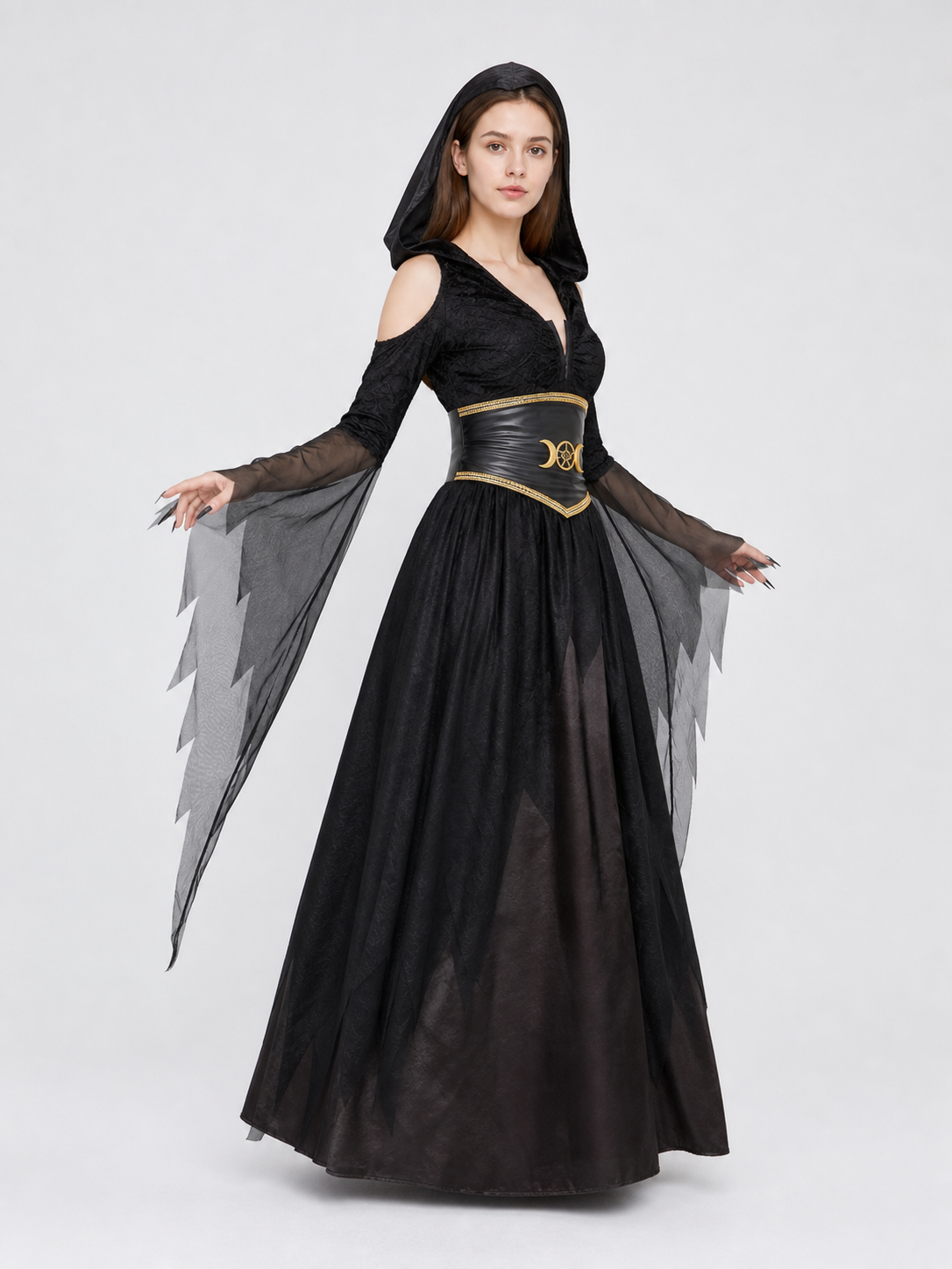 Gothic Halloween Costume with Dress and Belt