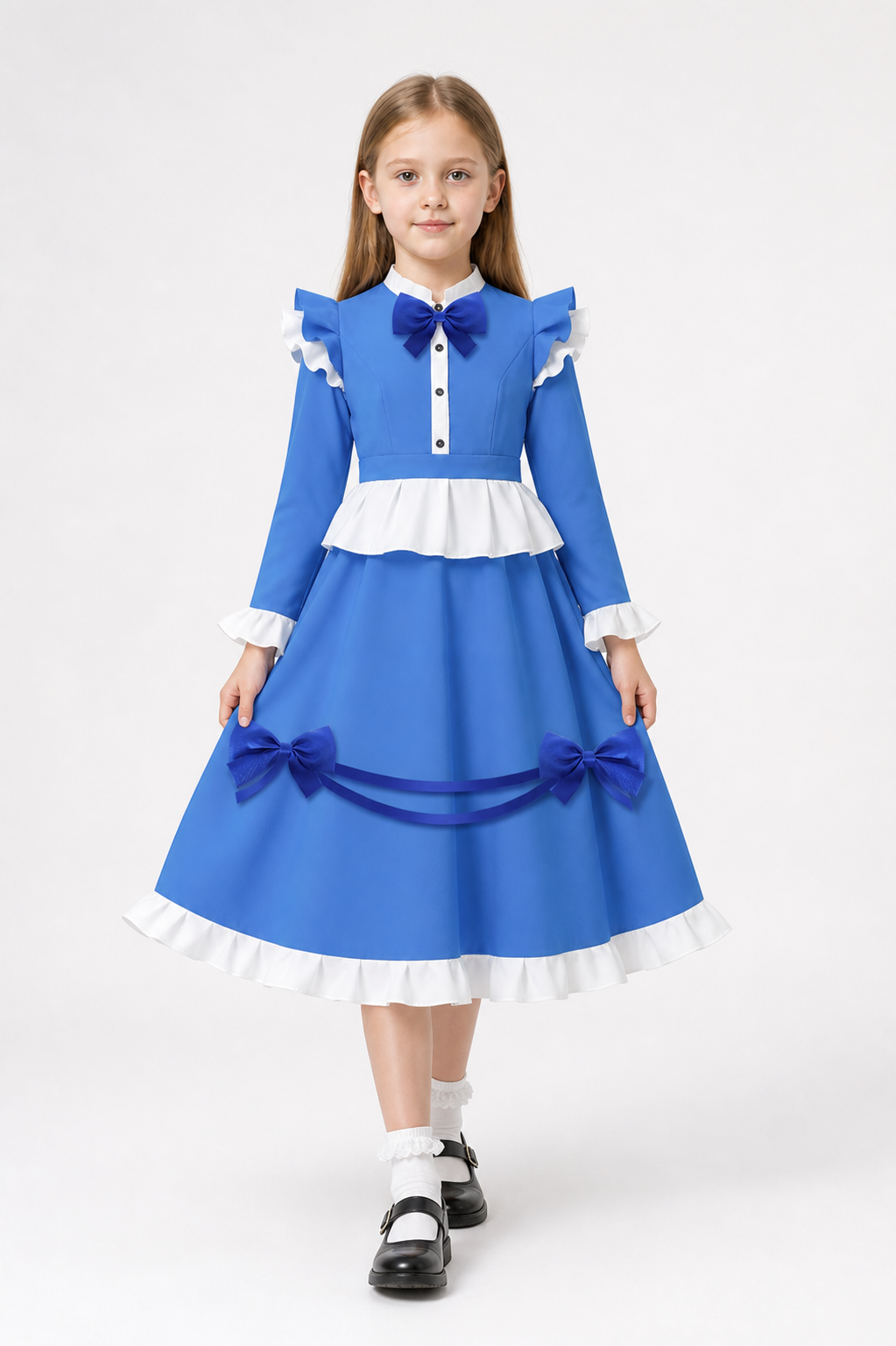 Blue Dress with Ruffles and Bows for Halloween Cosplay Costume Dresses detail 2
