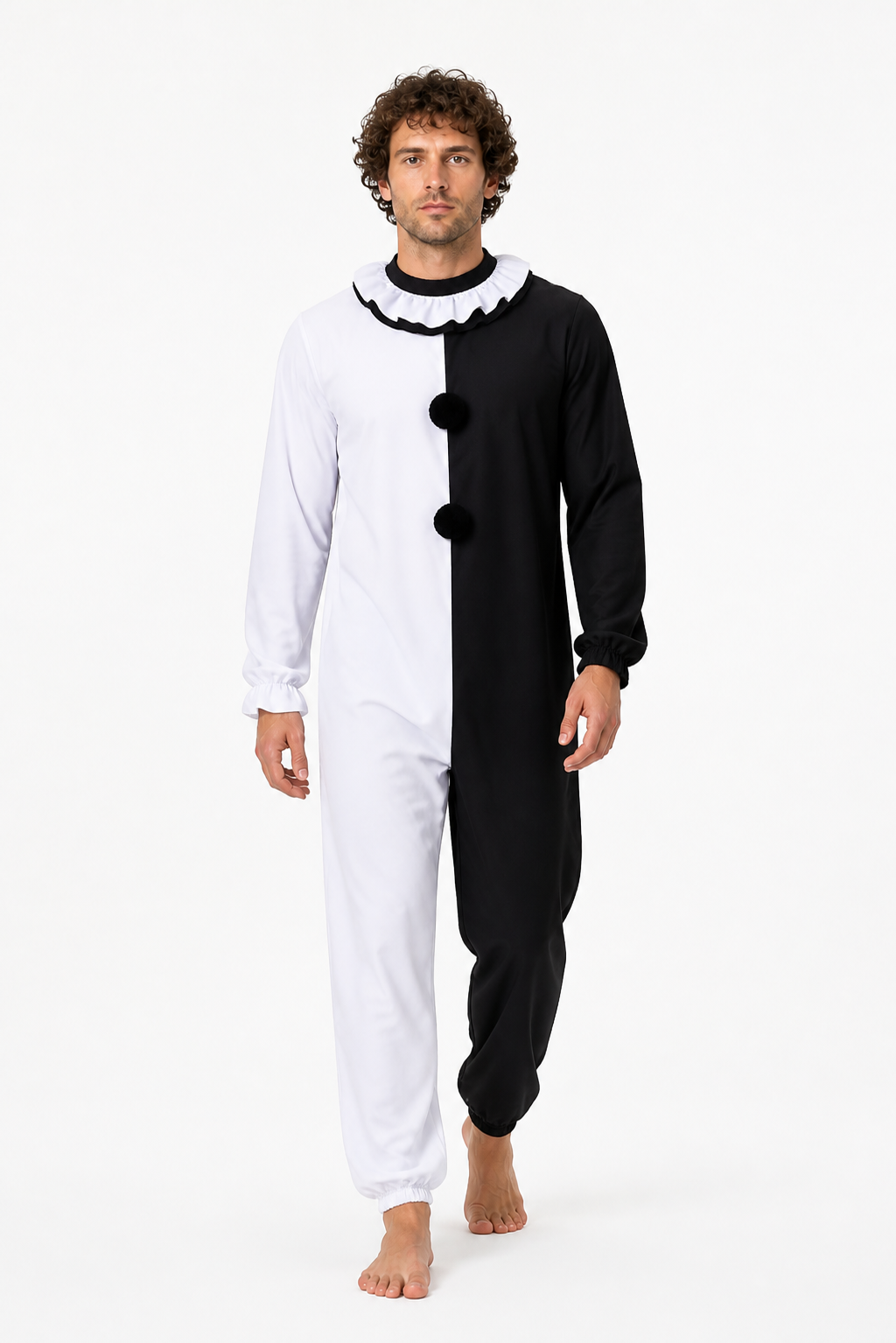 Black-and-White Clown Jumpsuit with Ruffled Collar product detail 2