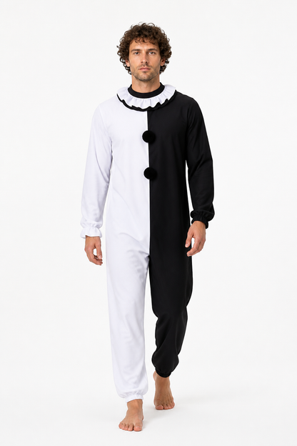 Black-and-White Clown Jumpsuit with Ruffled Collar product detail 2