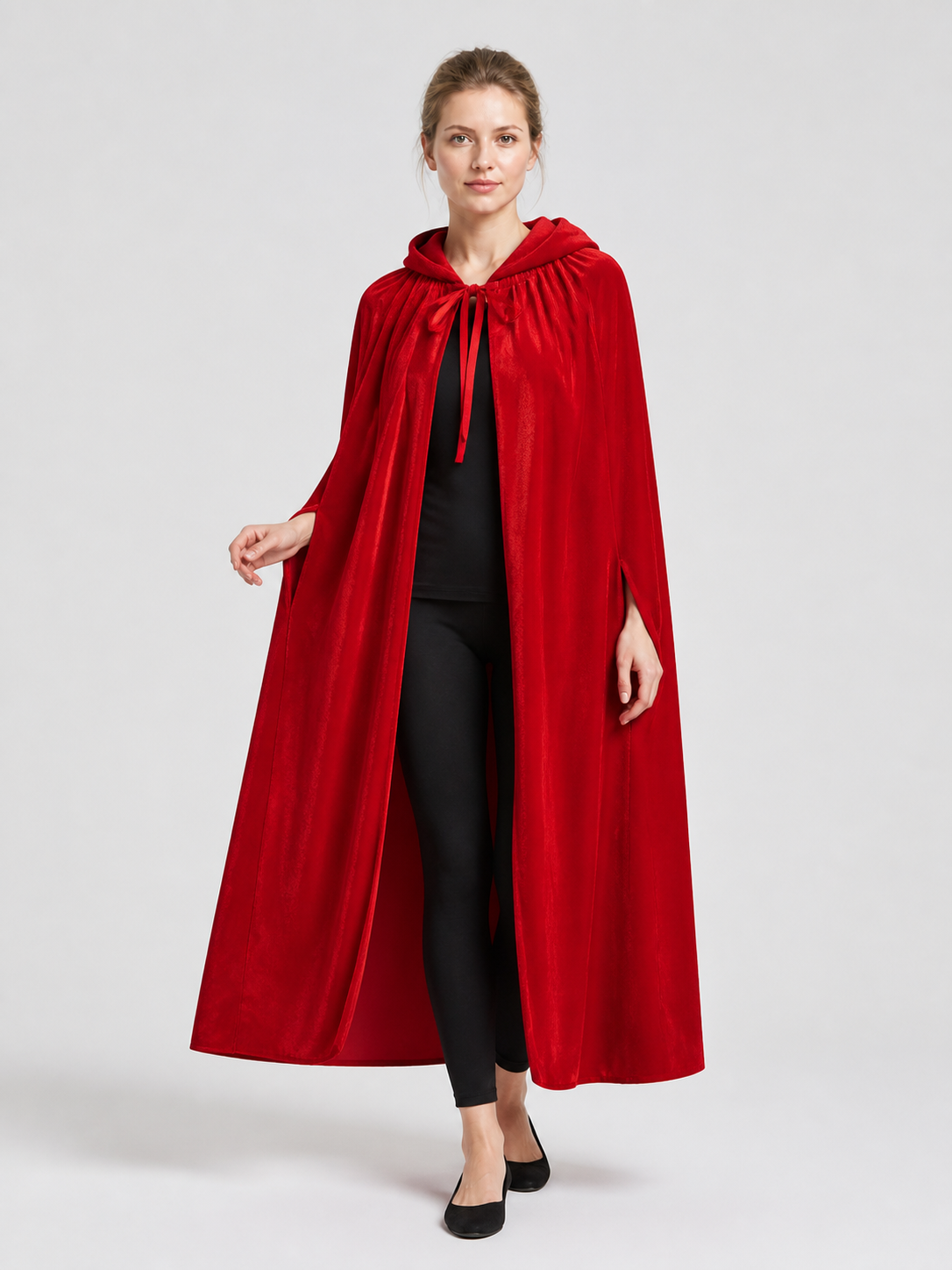 Red Short Hooded Halloween Cape with Lace Costume Capes detail 2