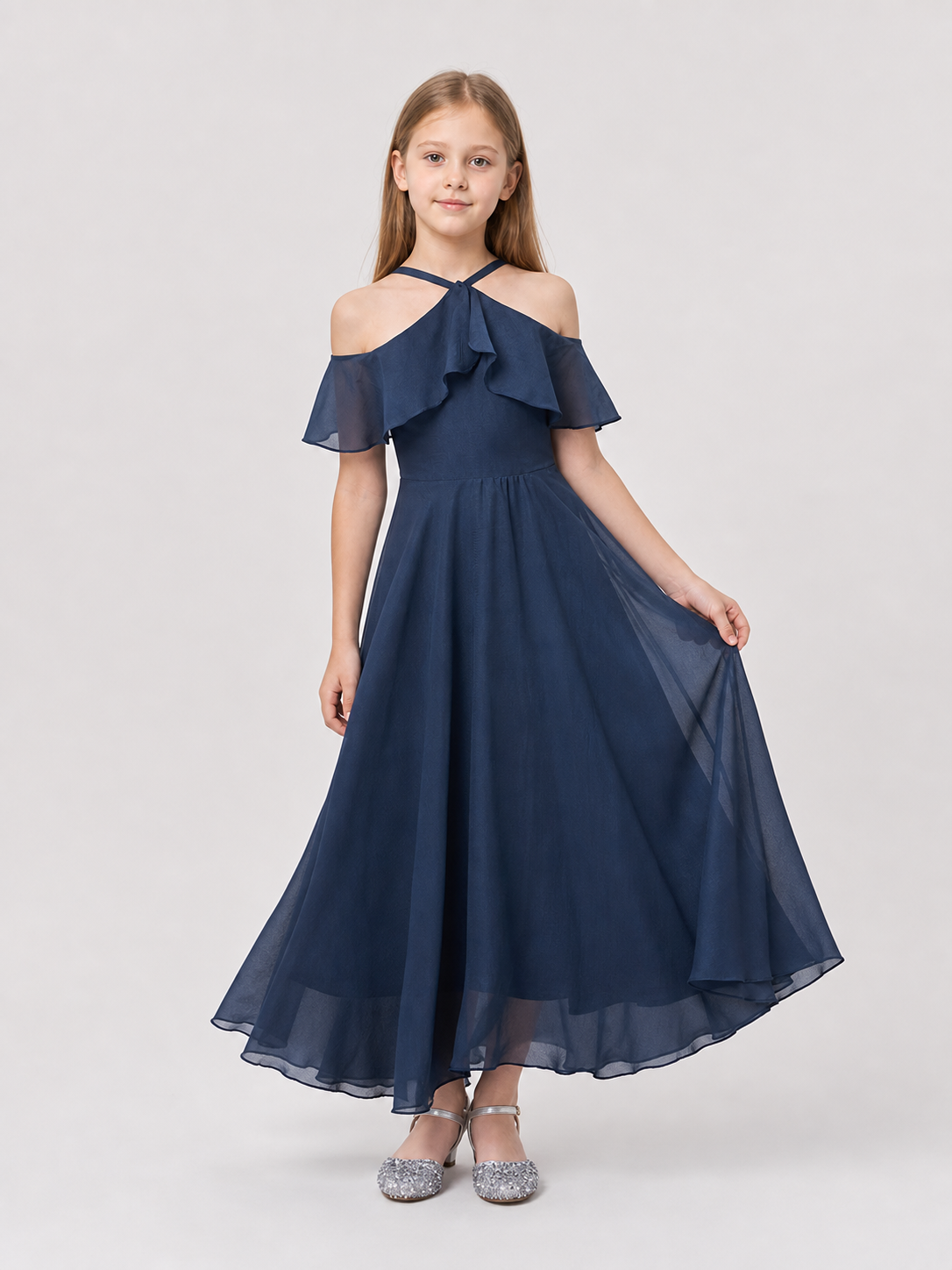 Girls' Long Chiffon Dressy Dress with Bow Costume Dresses detail 2