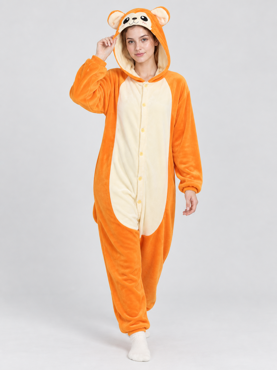 Orange Jumpsuit Pajama with Cream Insert and Hood