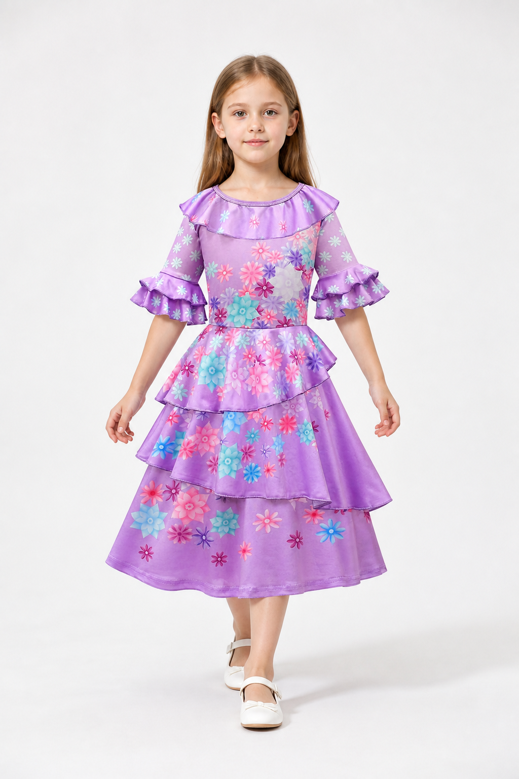 Children's Carnival Dress with Floral Print and Ruffles Costume Dresses detail 2