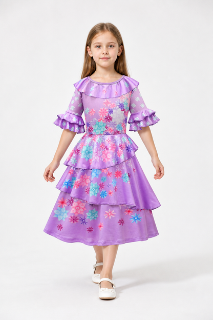 Children's Carnival Dress with Floral Print and Ruffles Costume Dresses detail 2