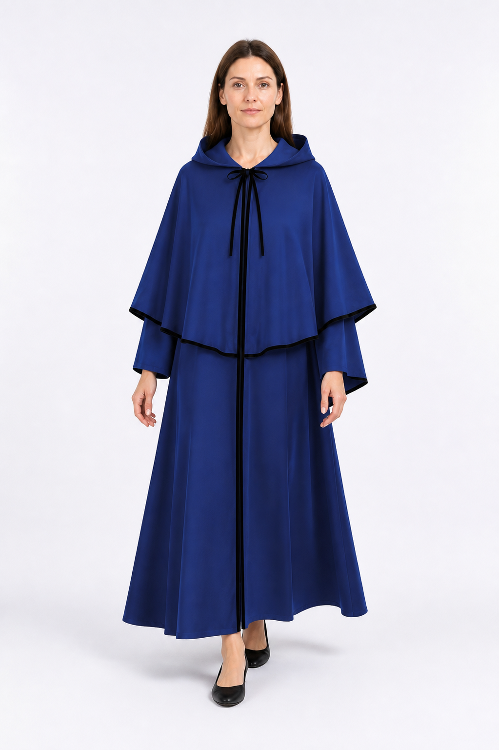 Long Blue Hooded Cloak for Halloween Costume Capes detail 2