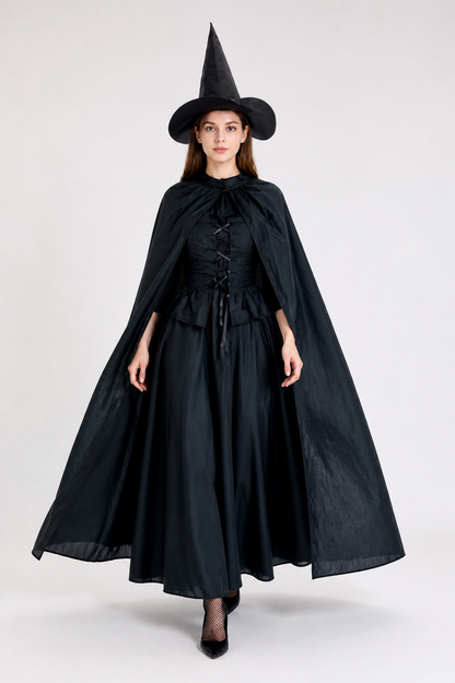 Black Carnival Costume with Cape and Pointed Hat Costume Capes detail 2