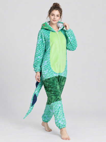 Hooded Pajama Jumpsuit with Decorative Tail
