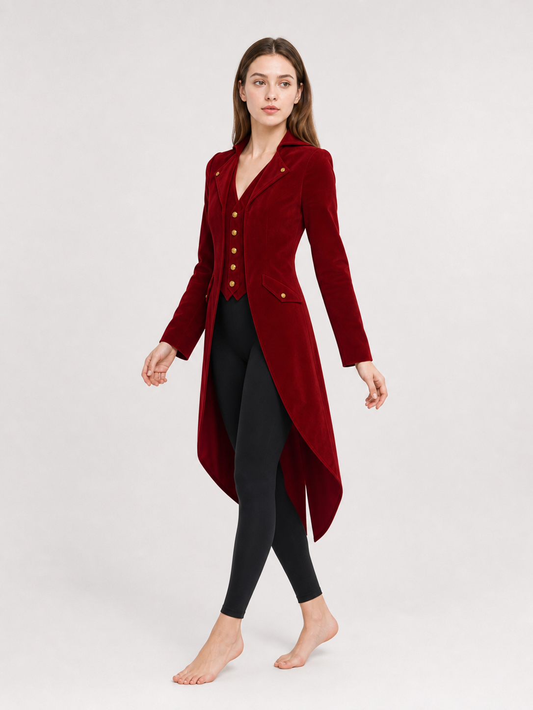 Vintage-Style Burgundy Long Tailcoat