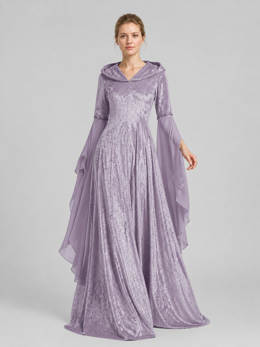 Long Purple Dress with Hood and Full Skirt Costume Dresses detail 2