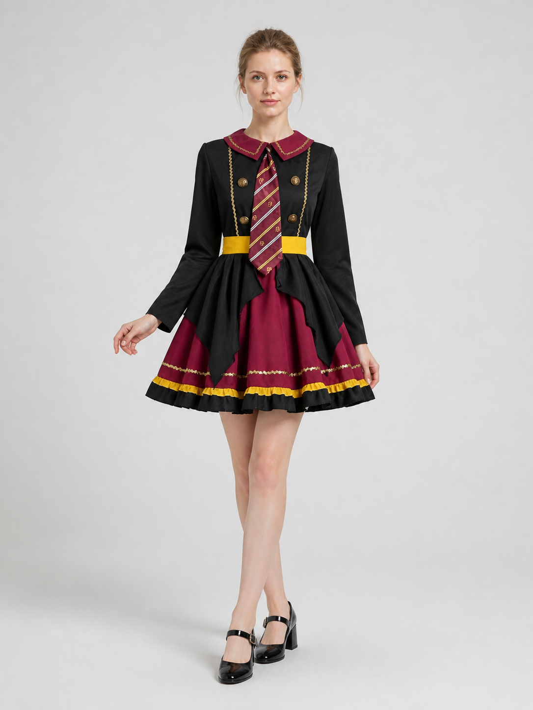 Dress with a Collar, Gold Buttons, and Ruffles Costume Dresses detail