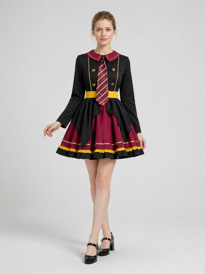 Dress with a Collar, Gold Buttons, and Ruffles Costume Dresses detail