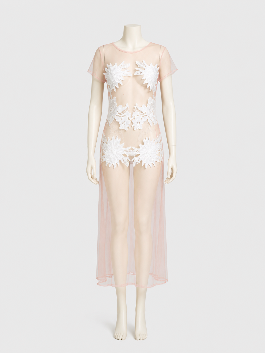 Sheer Floral Bodysuit with Long Draped Detail, M-XL product detail