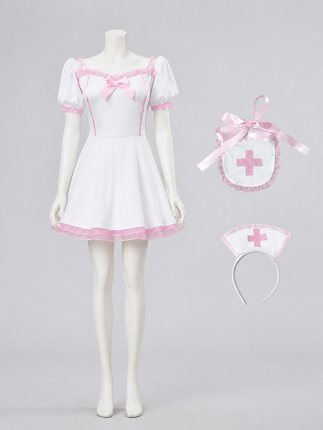 Lolita Dress Set, White and Pink, with Accessories Costume Dresses detail 2