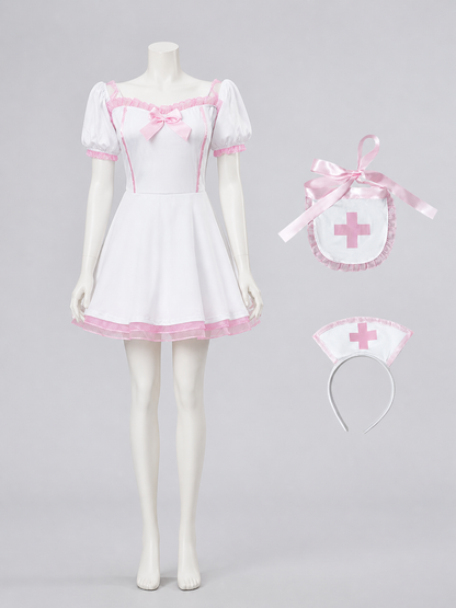 Lolita Dress Set, White and Pink, with Accessories Costume Dresses detail 2