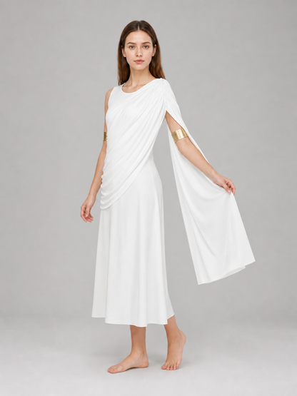 White draped dress with flowing train product view 28
