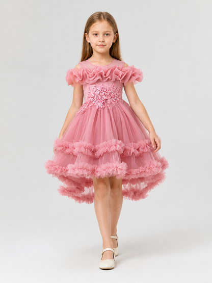 Children's Pink Dress with a Full Skirt and Ruffles Costume Dresses detail 2