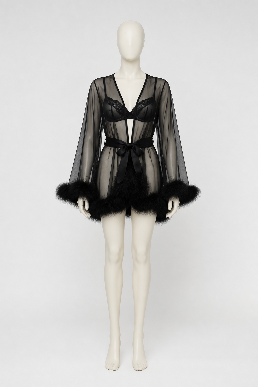 Black Sheer Robe with Belt and Long Sleeves product detail