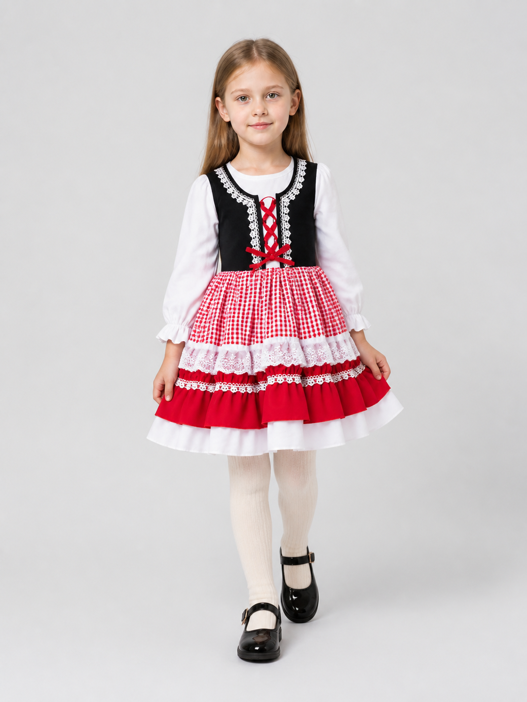 Dressy New Year's Dress with a Plaid Skirt and Lace Costume Dresses detail 2