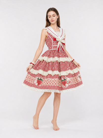 Sleeveless Strawberry Plaid Lolita Dress