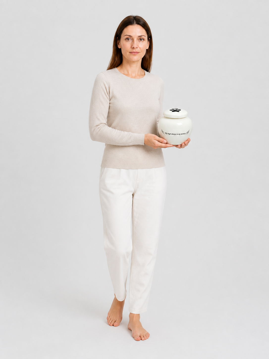 Round White Ash Urn with Lid and Wings product detail 2