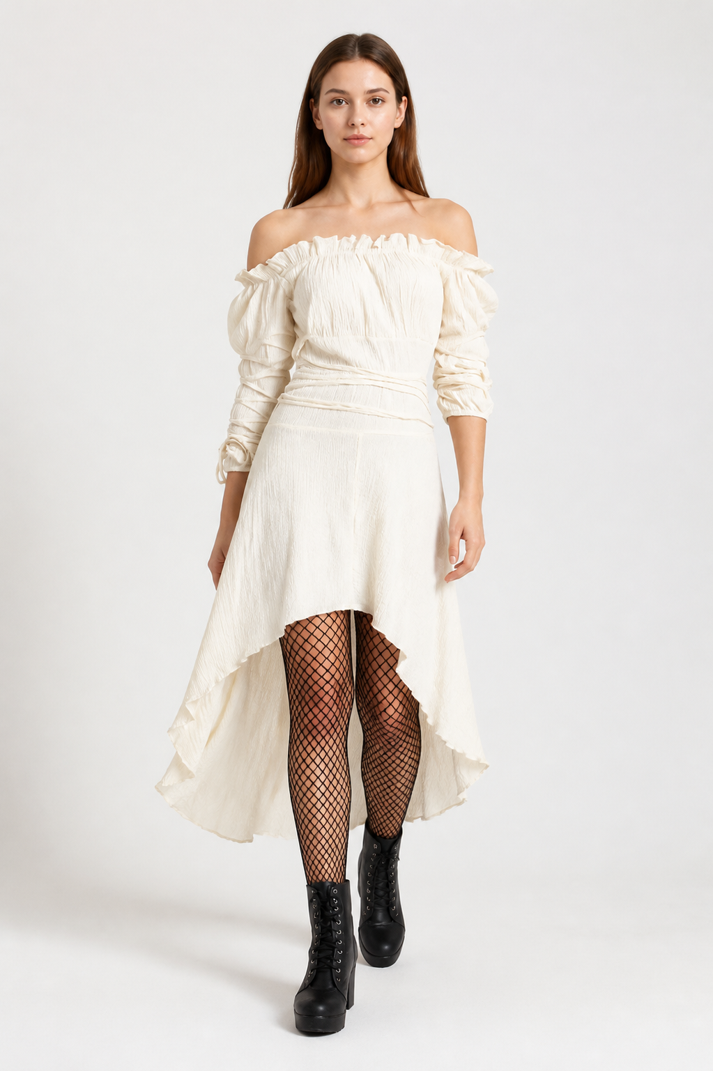 Long Dress with Off-the-Shoulder Neckline and Asymmetrical Hem Costume Dresses detail